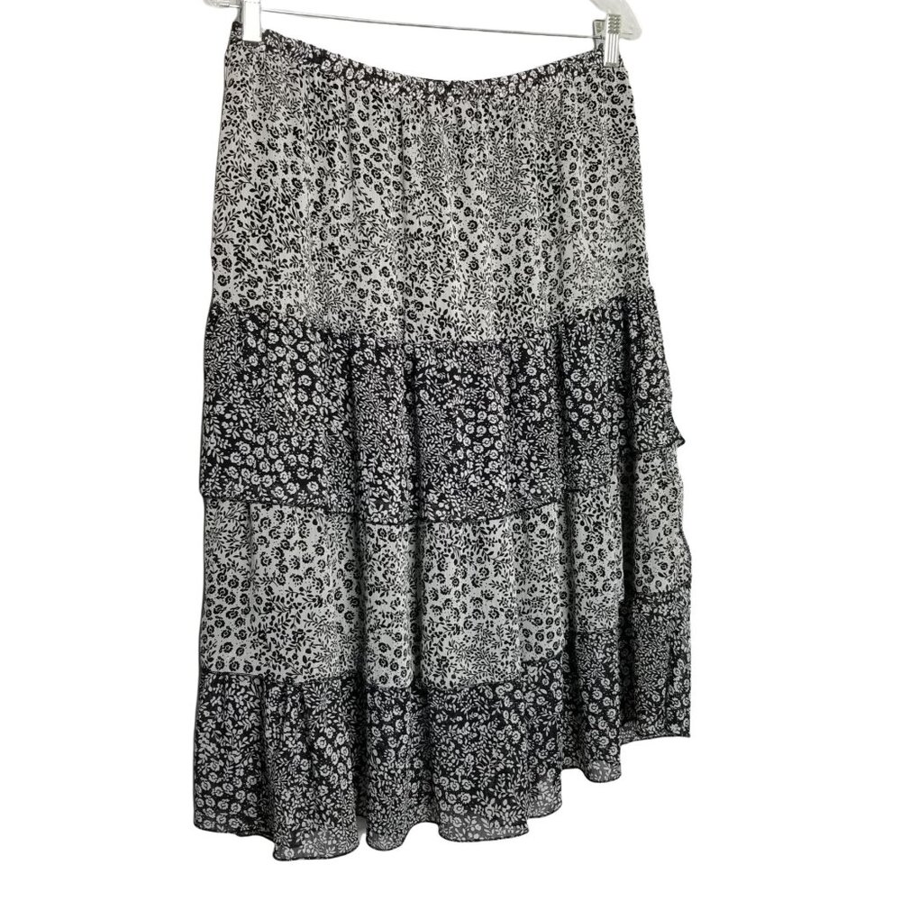 Notations Size L Skirt Tiered Ruffle Floral Crinkle Chiffon CottageCore Country